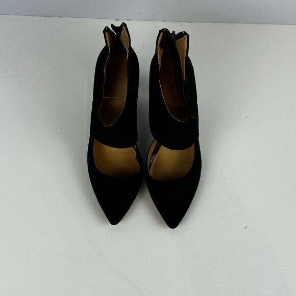 Tesori Black Suede Cross Strap Heels Size 6.5M Elegant Dress Shoes Cocktail date - Picture 8 of 11